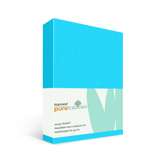 Hoeslaken 200x200 turquoise van rekbaar jersey katoen met elastiek rondom – Beterkatoen