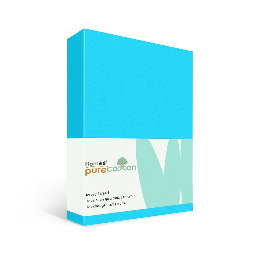Hoeslaken 90x200 turquoise van rekbaar jersey katoen met elastiek rondom – Beterkatoen
