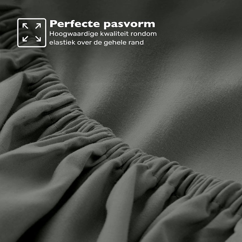 Jersey hoeslaken antraciet met elastiek rondom – rekbaar en stevig aansluitend voor de beste pasvorm – Beterkatoen