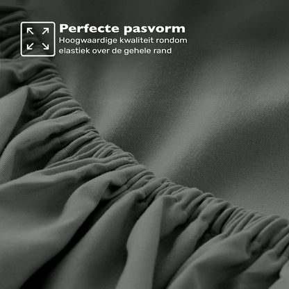 Jersey hoeslaken antraciet met elastiek rondom – rekbaar en stevig aansluitend voor de beste pasvorm – Beterkatoen