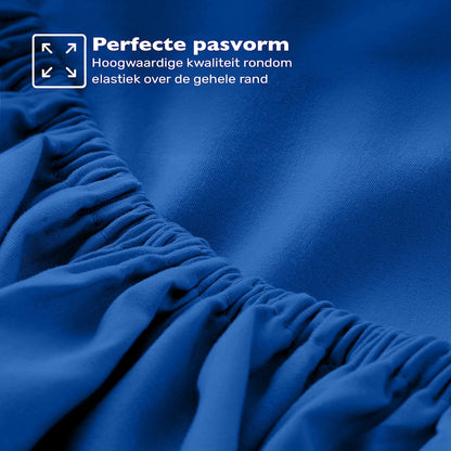 Jersey hoeslaken blauw met elastiek rondom – rekbaar en stevig aansluitend voor de beste pasvorm – Beterkatoen