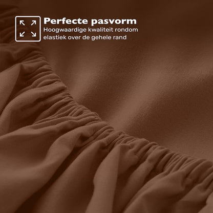 Jersey hoeslaken bruin met elastiek rondom – rekbaar en stevig aansluitend voor de beste pasvorm – Beterkatoen