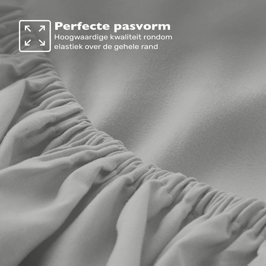 Jersey hoeslaken grijs met elastiek rondom – rekbaar en stevig aansluitend voor de beste pasvorm – Beterkatoen