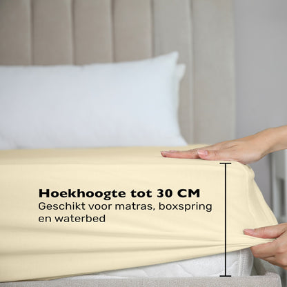 Jersey hoeslaken creme met hoekhoogte 30 cm – geschikt voor boxspring  – Beterkatoen