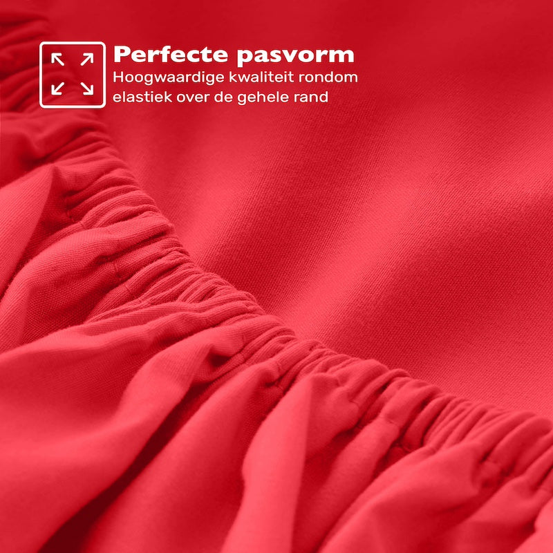 Jersey hoeslaken rood met elastiek rondom – rekbaar en stevig aansluitend voor de beste pasvorm – Beterkatoen