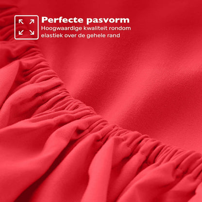 Jersey hoeslaken rood met elastiek rondom – rekbaar en stevig aansluitend voor de beste pasvorm – Beterkatoen