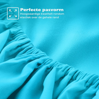 Jersey hoeslaken turquoise met elastiek rondom – rekbaar en stevig aansluitend voor de beste pasvorm – Beterkatoen