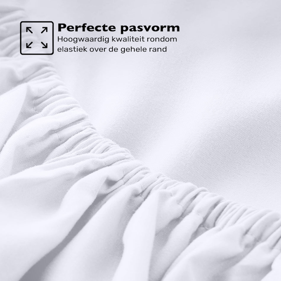 Jersey hoeslaken wit met elastiek rondom – rekbaar en stevig aansluitend voor de beste pasvorm – Beterkatoen