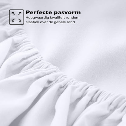 Jersey hoeslaken wit met elastiek rondom – rekbaar en stevig aansluitend voor de beste pasvorm – Beterkatoen