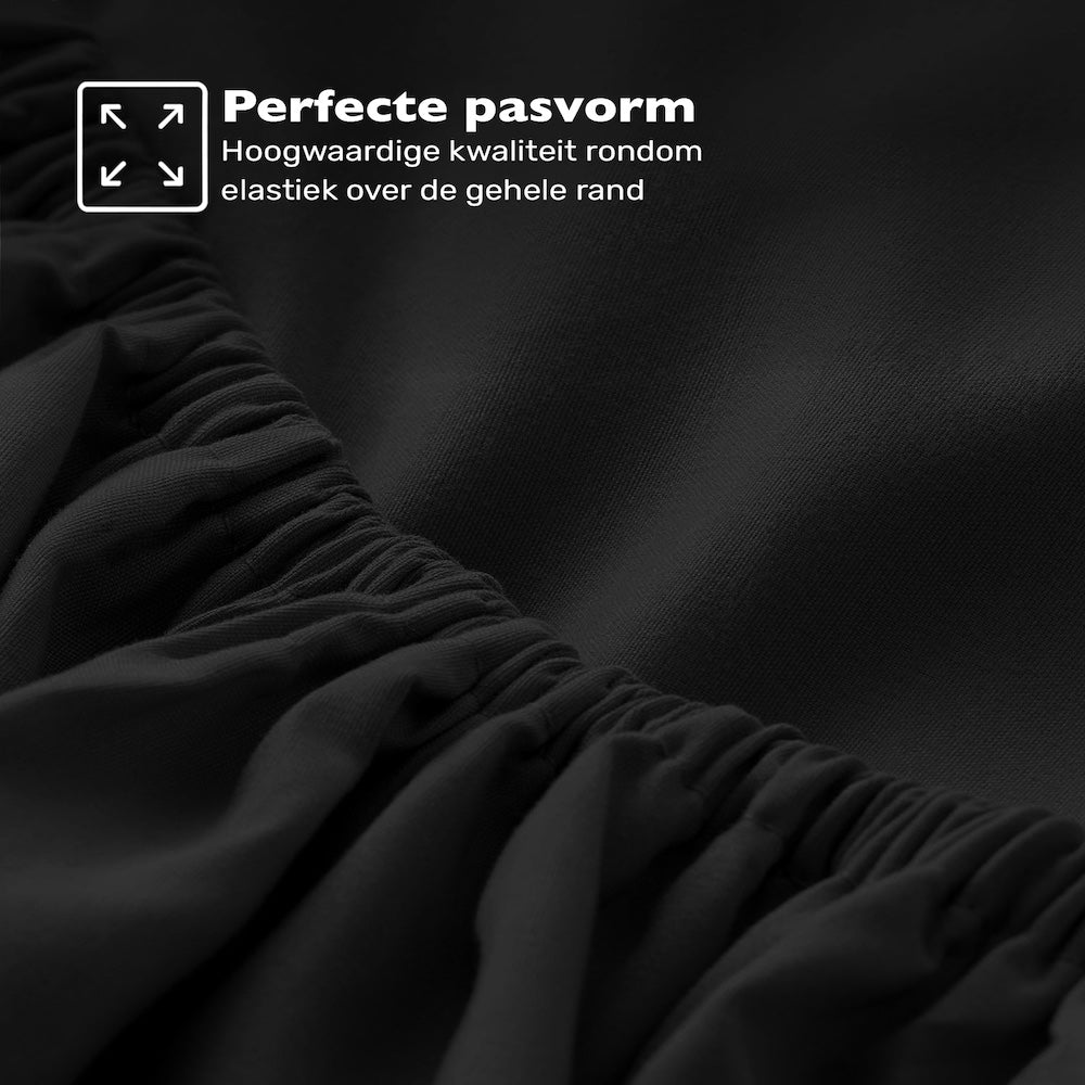 Jersey hoeslaken zwart met elastiek rondom – rekbaar en stevig aansluitend voor de beste pasvorm – Beterkatoen
