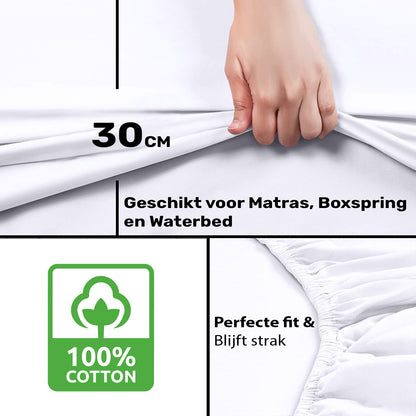 Katoenen hoeslaken wit met hoekhoogte 30 cm - geschikt voor standaard matrassen - Beterkatoen