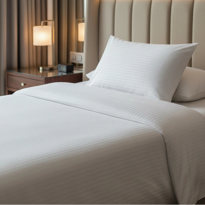 Hotel Dekbedovertrek 140x200 - Satijn streep 10mm - Wit