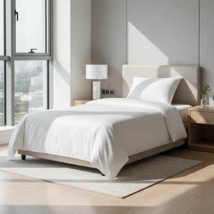 Hotel Dekbedovertrek 140x200 - Satijn streep 10mm - Wit