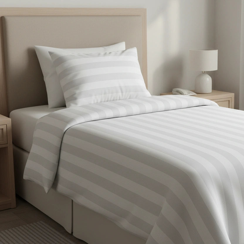 Hotel Dekbedovertrek 140x200 - Satijn streep 27mm - Wit