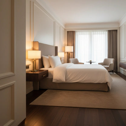 wit hotel dekbedovertrek van hoogwaardig katoen in luxe hotelkamer