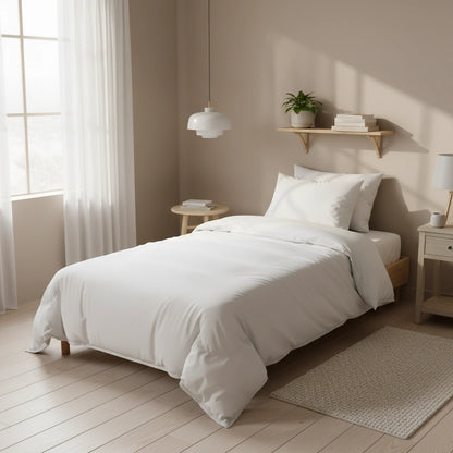 wit hotel dekbedovertrek 140x200 in slaapkamer