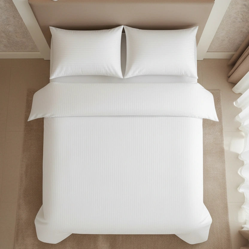 Hotel Dekbedovertrek 200x200 - Satijn streep 10mm - Wit