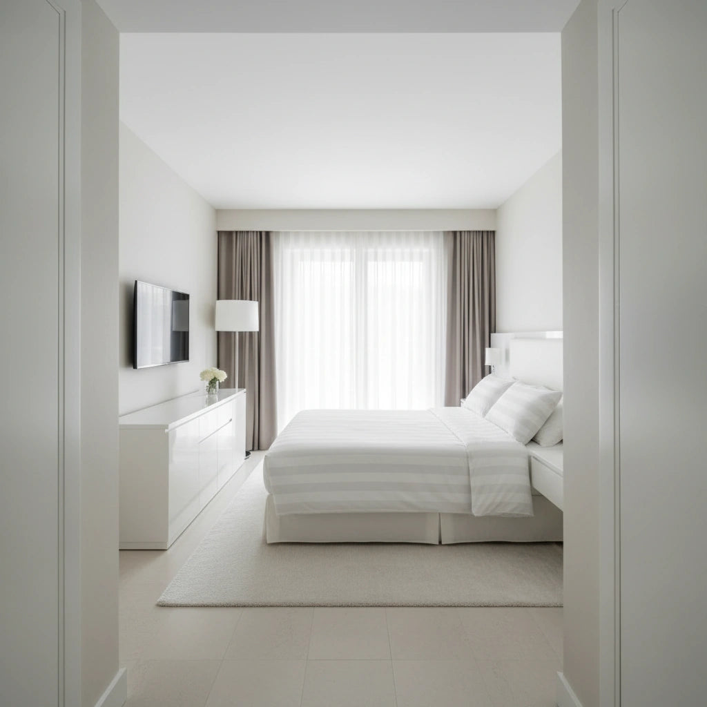 Hotel Dekbedovertrek 200x200 - Satijn streep 27mm - Wit