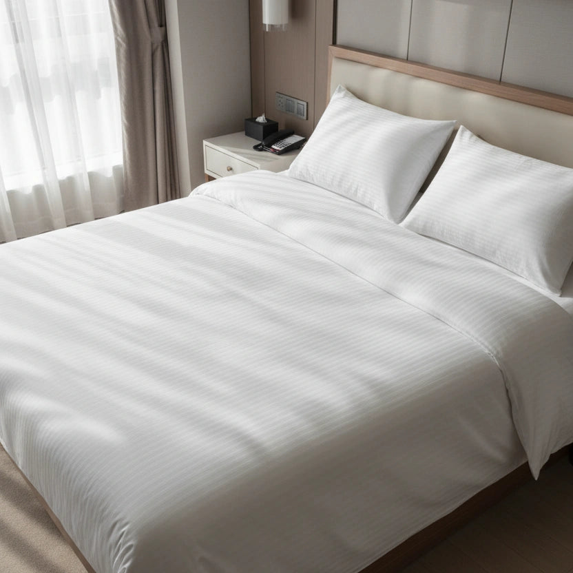 Hotel Dekbedovertrek 240x220 - Satijn streep 10mm - Wit