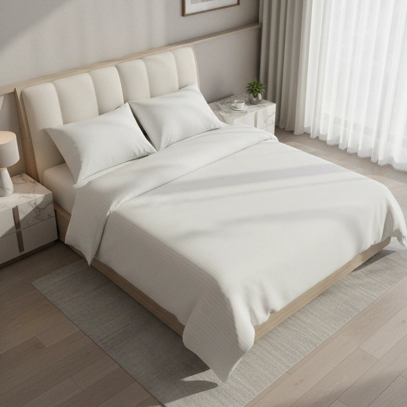 Hotel Dekbedovertrek 240x220 - Satijn streep 10mm - Wit