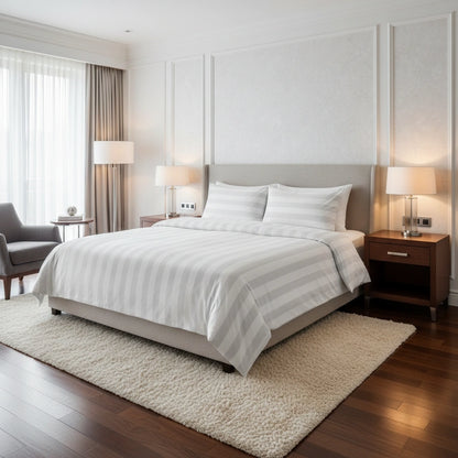 Hotel Dekbedovertrek 240x220 - Satijn streep 27mm - Wit