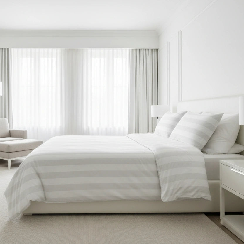 Hotel Dekbedovertrek 240x220 - Satijn streep 27mm - Wit