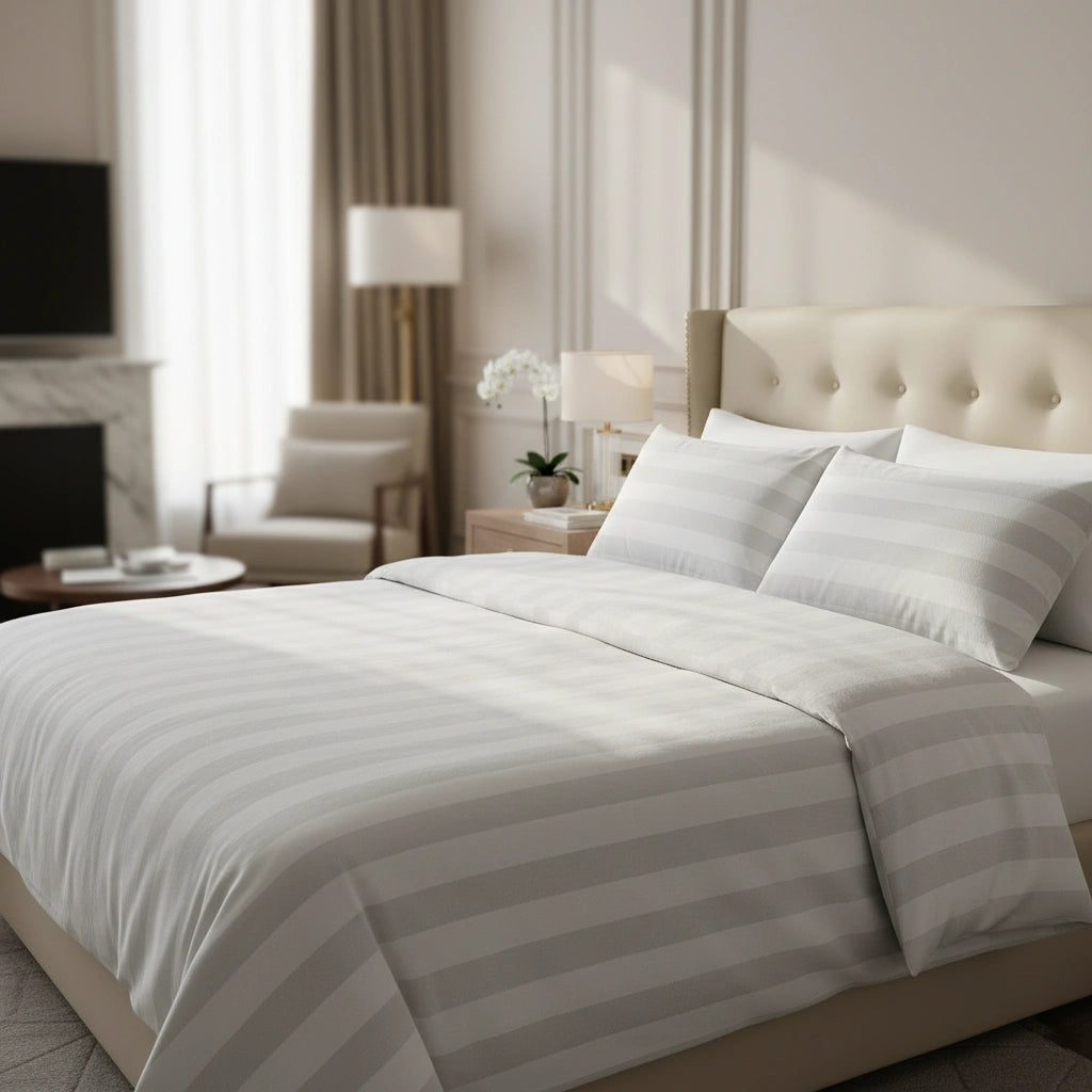 Hotel Dekbedovertrek 240x220 - Satijn streep 27mm - Wit