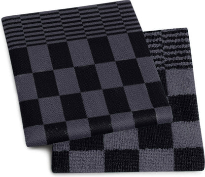 Keukendoeken en bijpassende theedoeken in zwart antraciet stijlvolle horeca set van katoen en badstof - Beterkatoen