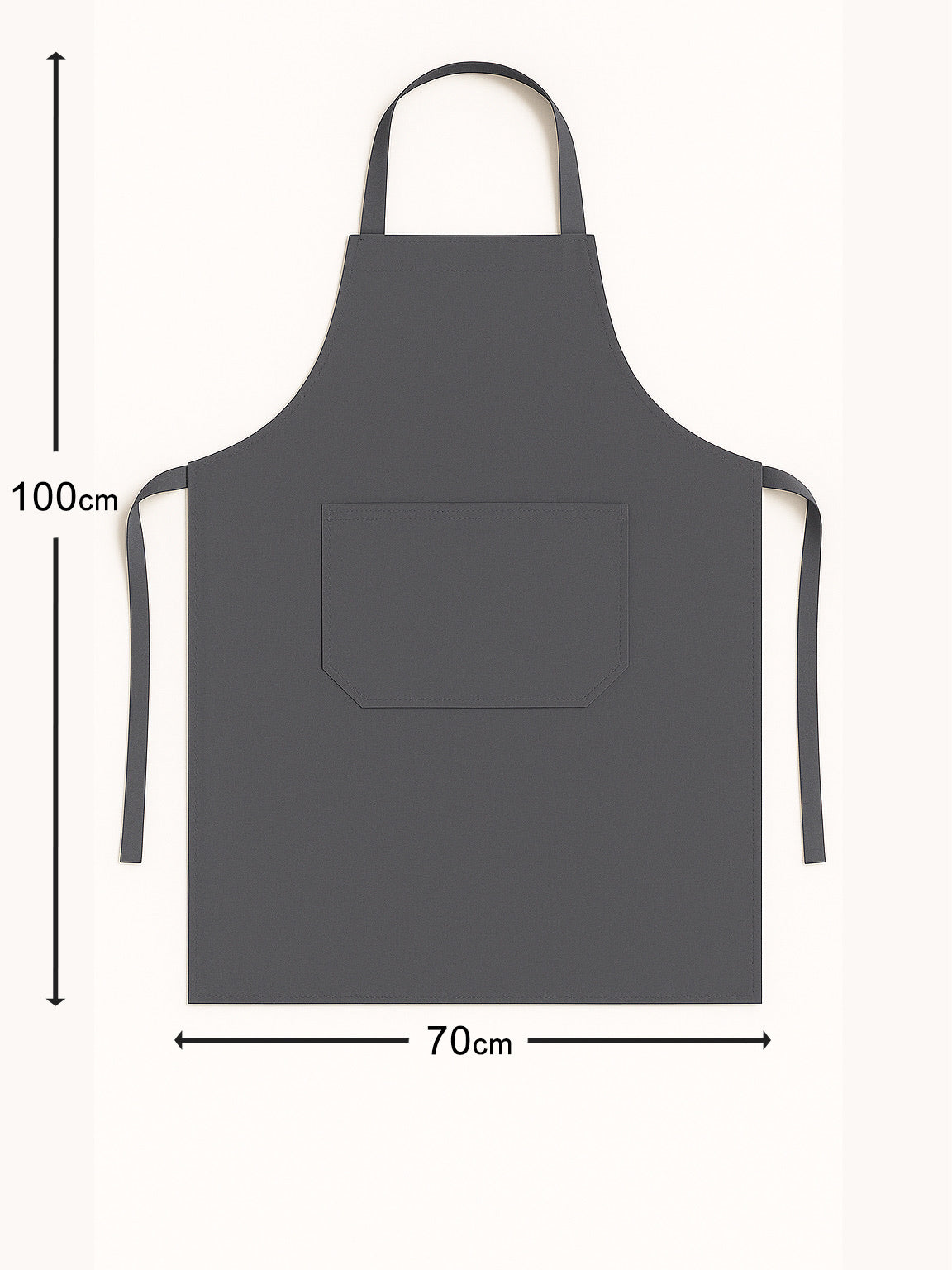 Afmetingen van antraciet keukenschort 100x70 cm - ruime pasvorm met lange taillebanden - Beterkatoen