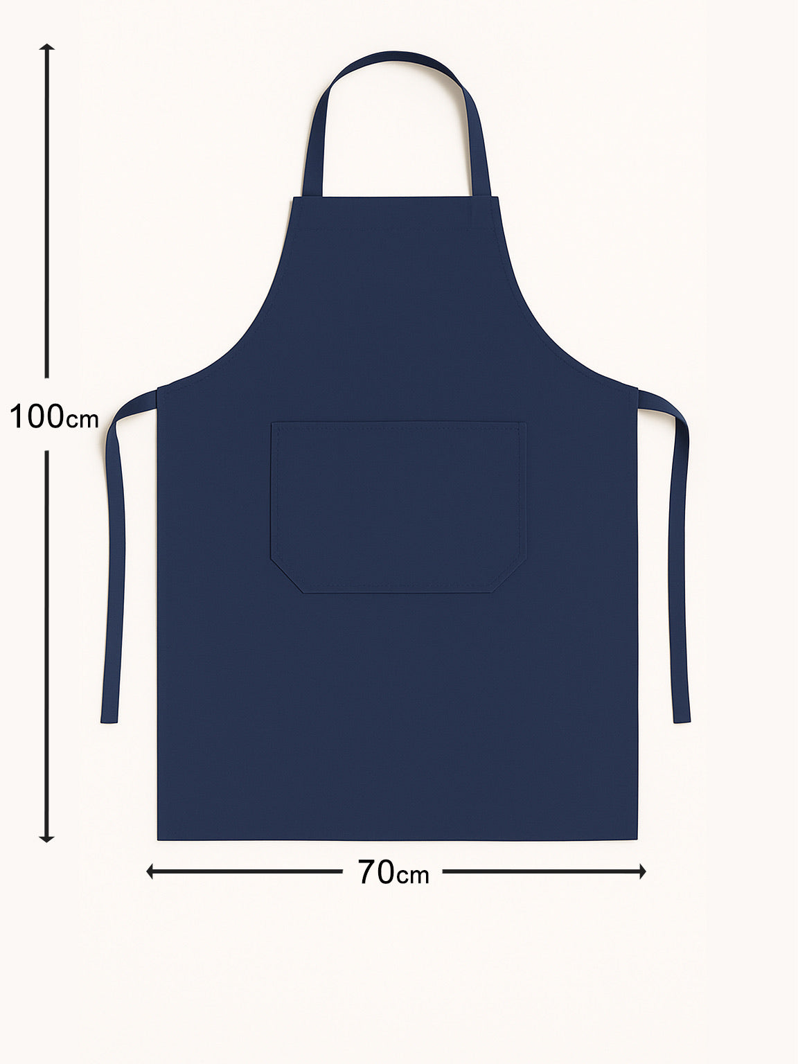 Afmetingen van blauw keukenschort 100x70 cm - ruime pasvorm met lange taillebanden - Beterkatoen
