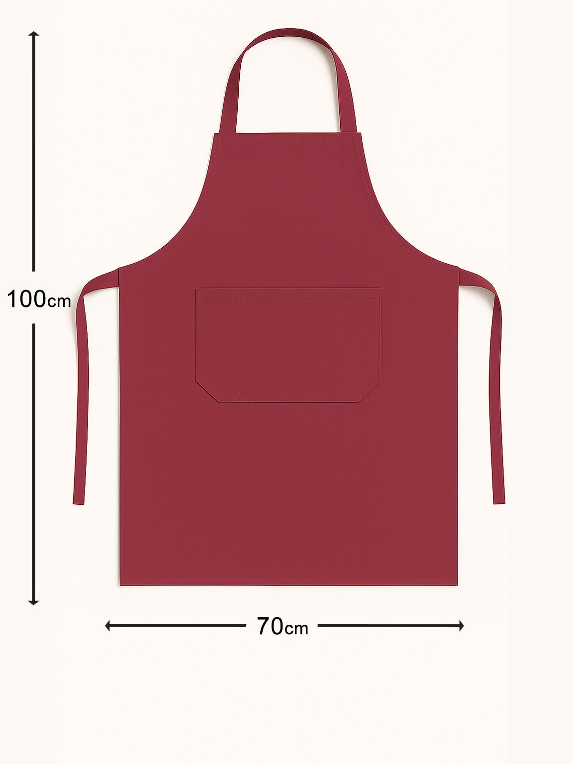 Afmetingen van bordeaux keukenschort 100x70 cm - ruime pasvorm met lange taillebanden - Beterkatoen