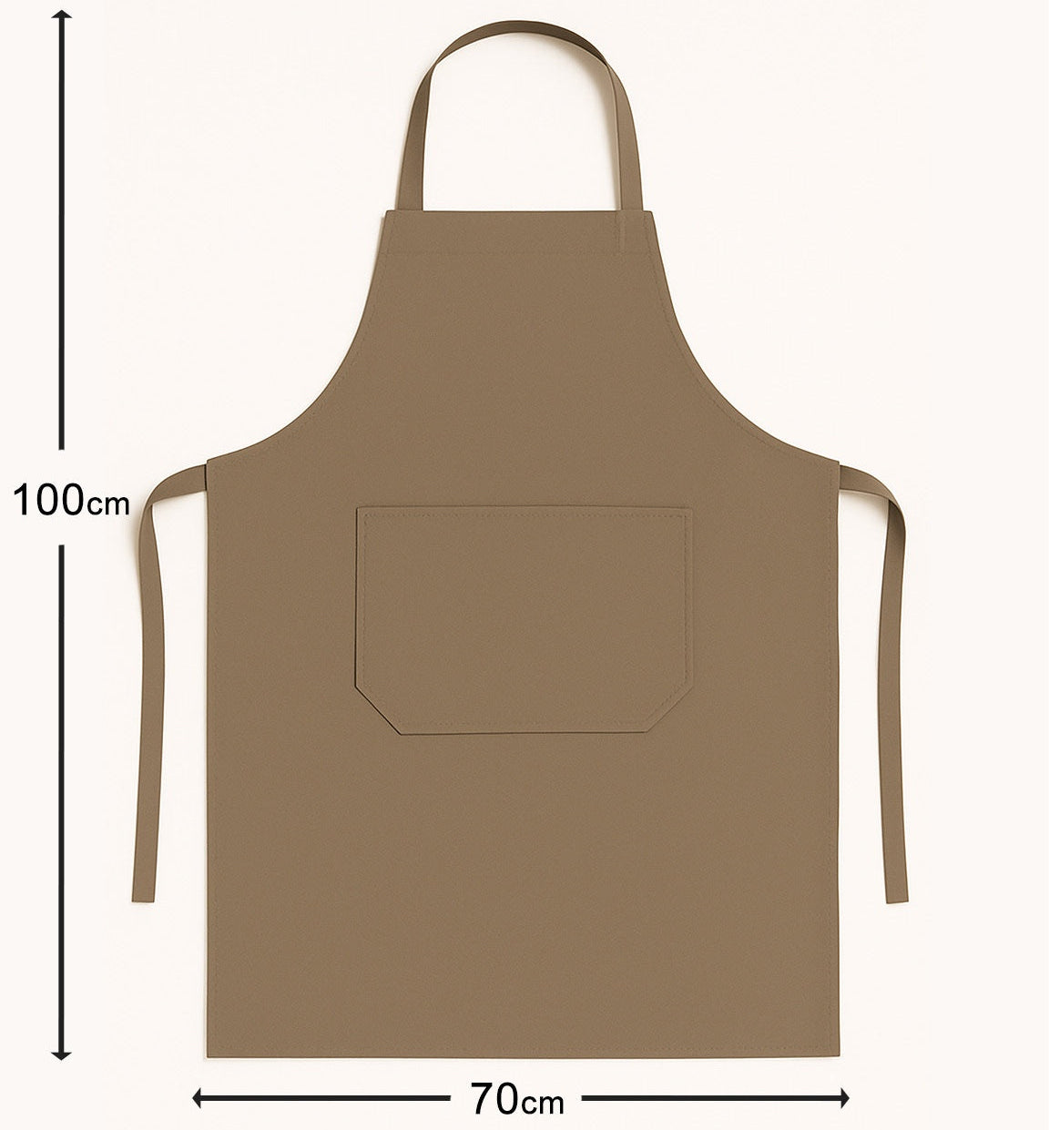 Afmetingen van bruin keukenschort 100x70 cm - ruime pasvorm met lange taillebanden - Beterkatoen
