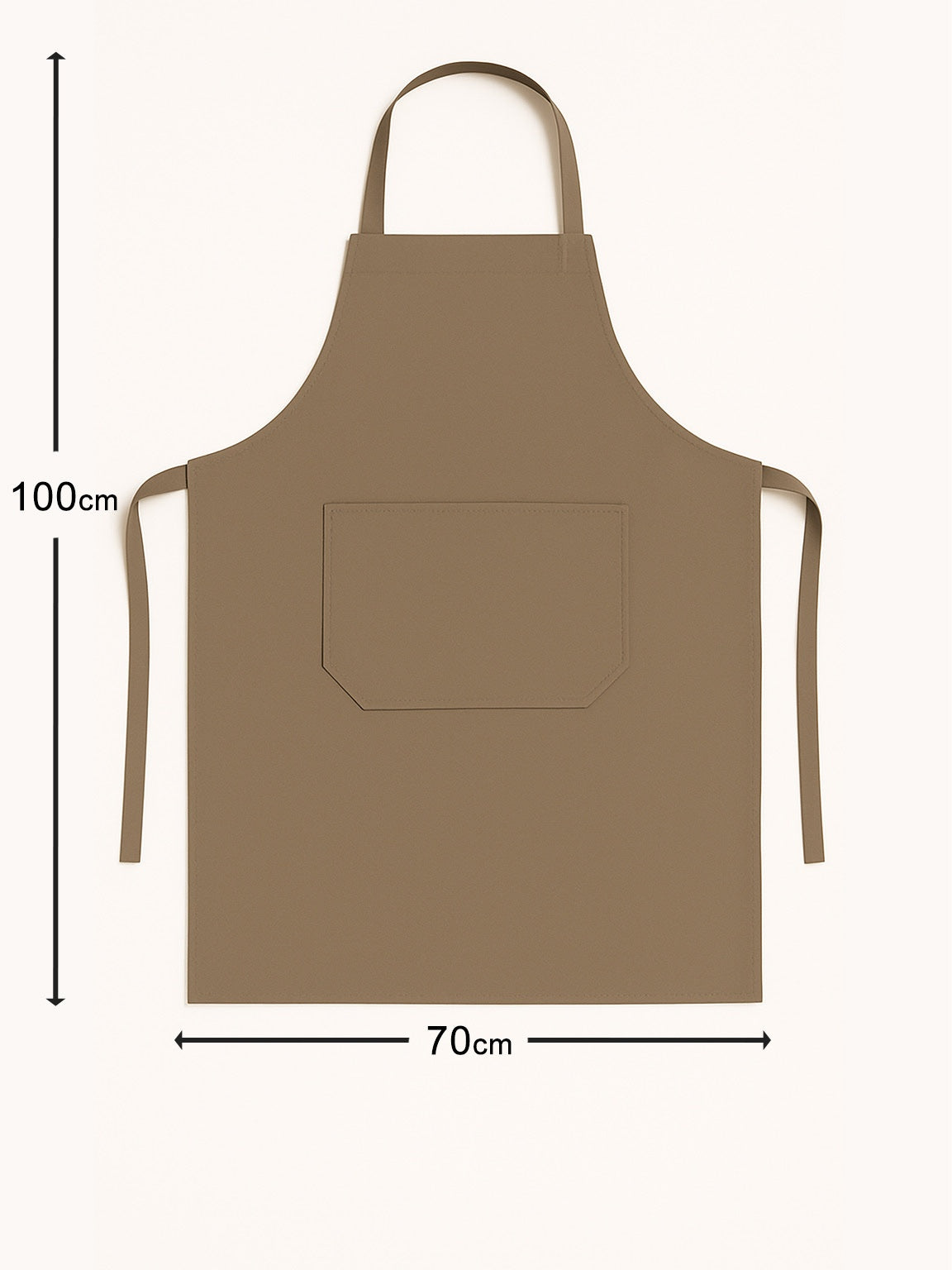 Afmetingen van bruin keukenschort 100x70 cm - ruime pasvorm met lange taillebanden - Beterkatoen