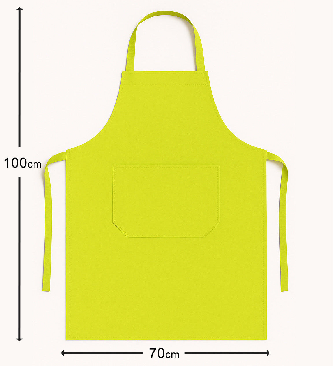 Afmetingen van gele keukenschort 100x70 cm - ruime pasvorm met lange taillebanden - Beterkatoen