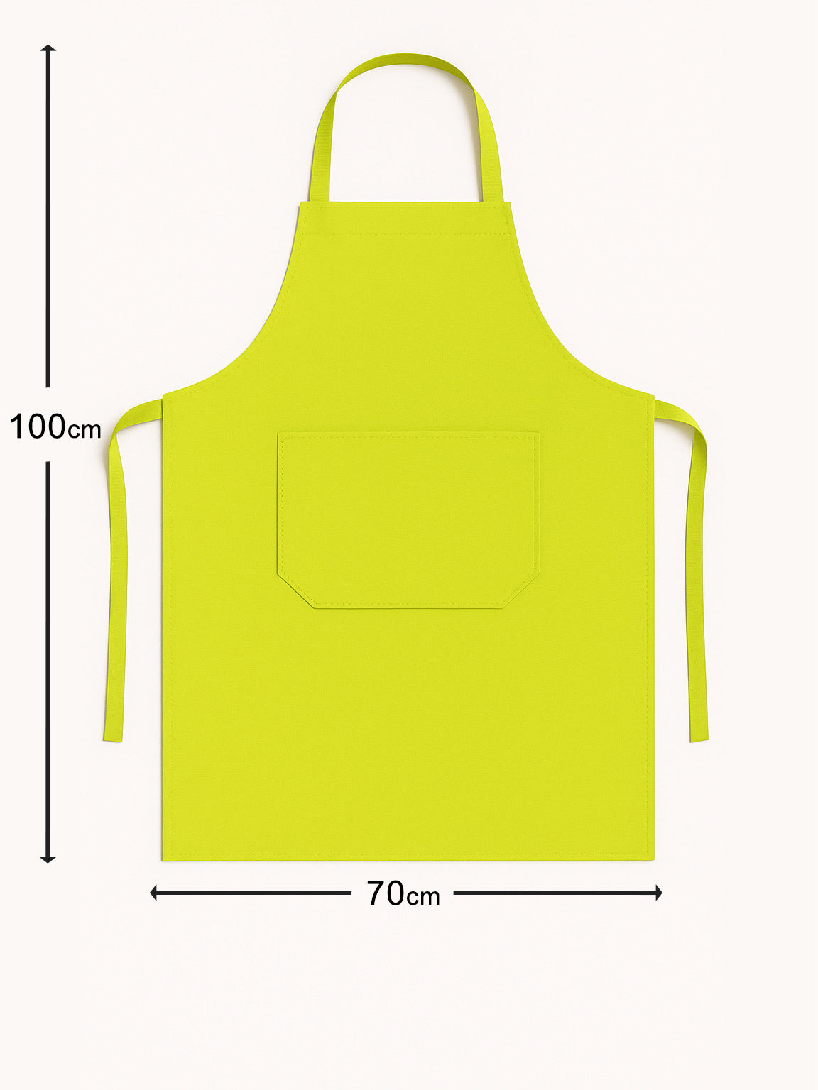 Afmetingen van gele keukenschort 100x70 cm - ruime pasvorm met lange taillebanden - Beterkatoen