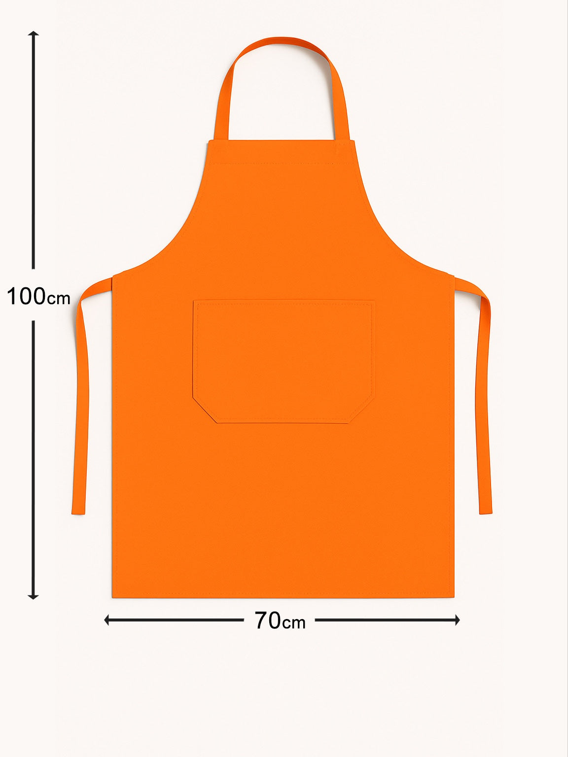 Afmetingen van oranje keukenschort 100x70 cm - ruime pasvorm met lange taillebanden - Beterkatoen