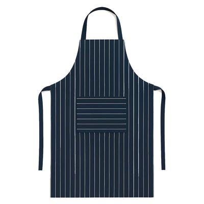 Blauw wit gestreepte keukenschort met zak - duurzame horeca kwaliteit van katoen en polyester - Beterkatoen