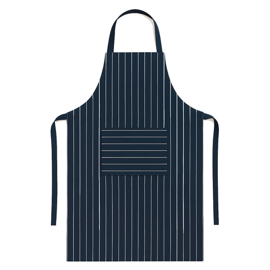 Blauw wit gestreepte keukenschort met zak - duurzame horeca kwaliteit van katoen en polyester - Beterkatoen