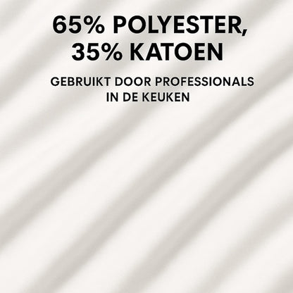 Detail van de stof van wit keukenschort - mix van katoen en polyester, stevig en ademend - Beterkatoen