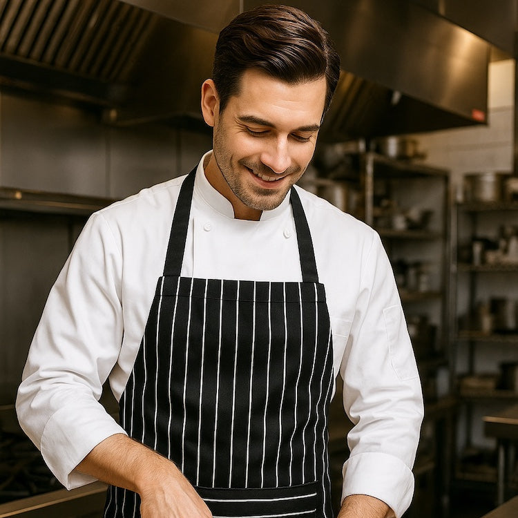 Pinsheng 2 stuks gestreepte katoenen linnen schort, professionele chef-koksschort unisex verstelbaar slabbetje schort met zakken voor koken bakken schilderen keuken restaurant tuin (zwart blauw Pinsheng 2 stuks gestreepte katoenen linnen schort, professionele chef-koksschort unisex verstelbaar slabbetje schort met zakken voor koken bakken schilderen keuken restaurant tuin (zwart blauw