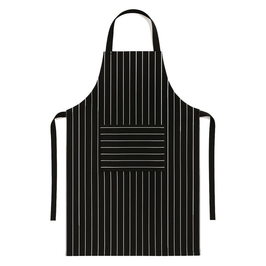 Zwart wit gestreepte keukenschort met zak - duurzame horeca kwaliteit van katoen en polyester - Beterkatoen