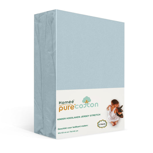 Kinderhoeslaken jersey 2-pack 60x120 en 70x140 blauw – zachte rekbare stof – geschikt voor ledikant – Beterkatoen