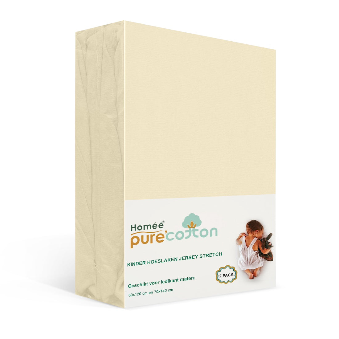 Kinderhoeslaken jersey 2-pack 60x120 en 70x140 creme – zachte rekbare stof – geschikt voor ledikant – Beterkatoen