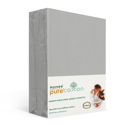 Kinderhoeslaken jersey 2-pack 60x120 en 70x140 grijs – zachte rekbare stof – geschikt voor ledikant – Beterkatoen