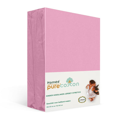 Kinderhoeslaken jersey 2-pack 60x120 en 70x140 roze – zachte rekbare stof – geschikt voor ledikant – Beterkatoen