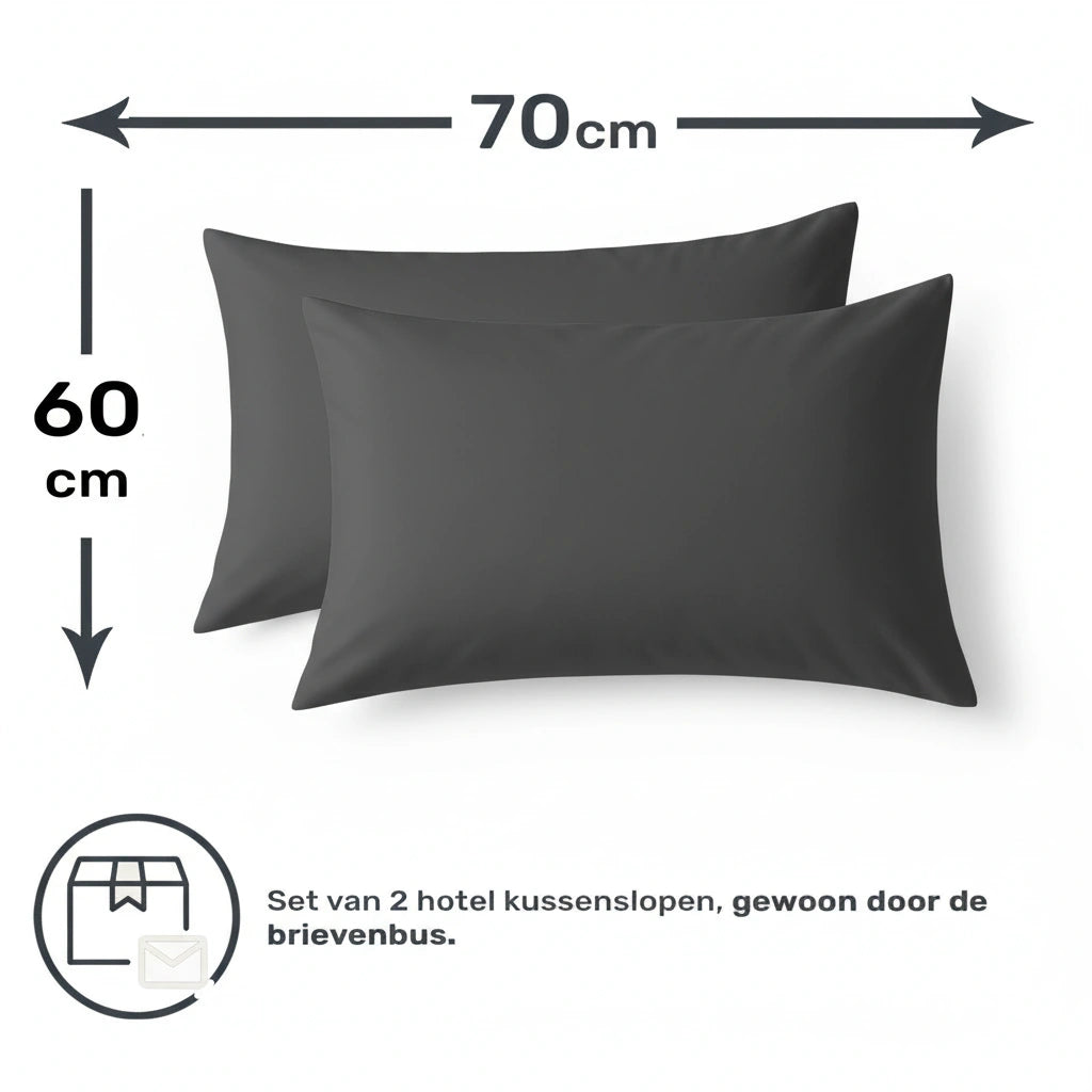 Kussenslopen 60x70 - Set van 2 - 100% Katoen - Antraciet