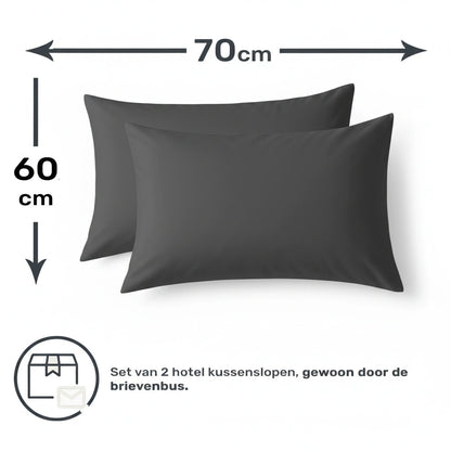 Kussenslopen 60x70 - Set van 2 - 100% Katoen - Antraciet