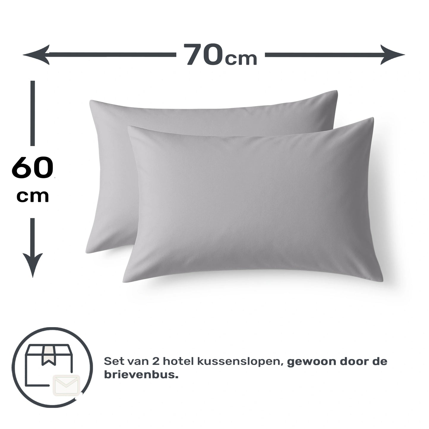 Kussenslopen 60x70 - Set van 2 - 100% Katoen - Grijs
