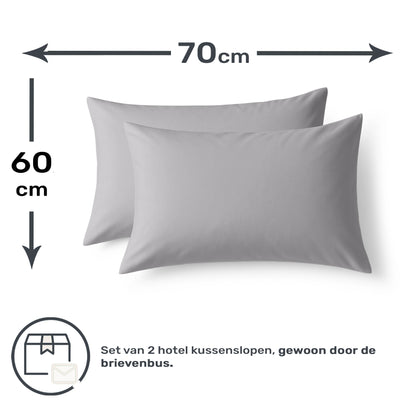 Kussenslopen 60x70 - Set van 2 - 100% Katoen - Grijs