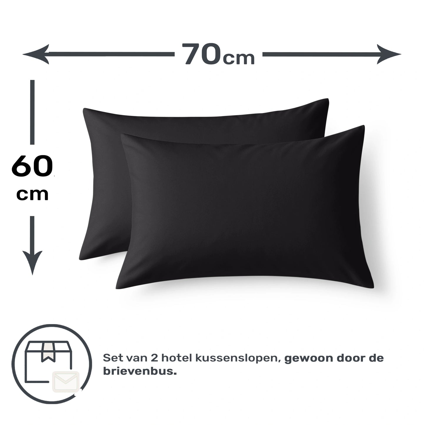 Kussenslopen 60x70 - Set van 2 - 100% Katoen - Zwart